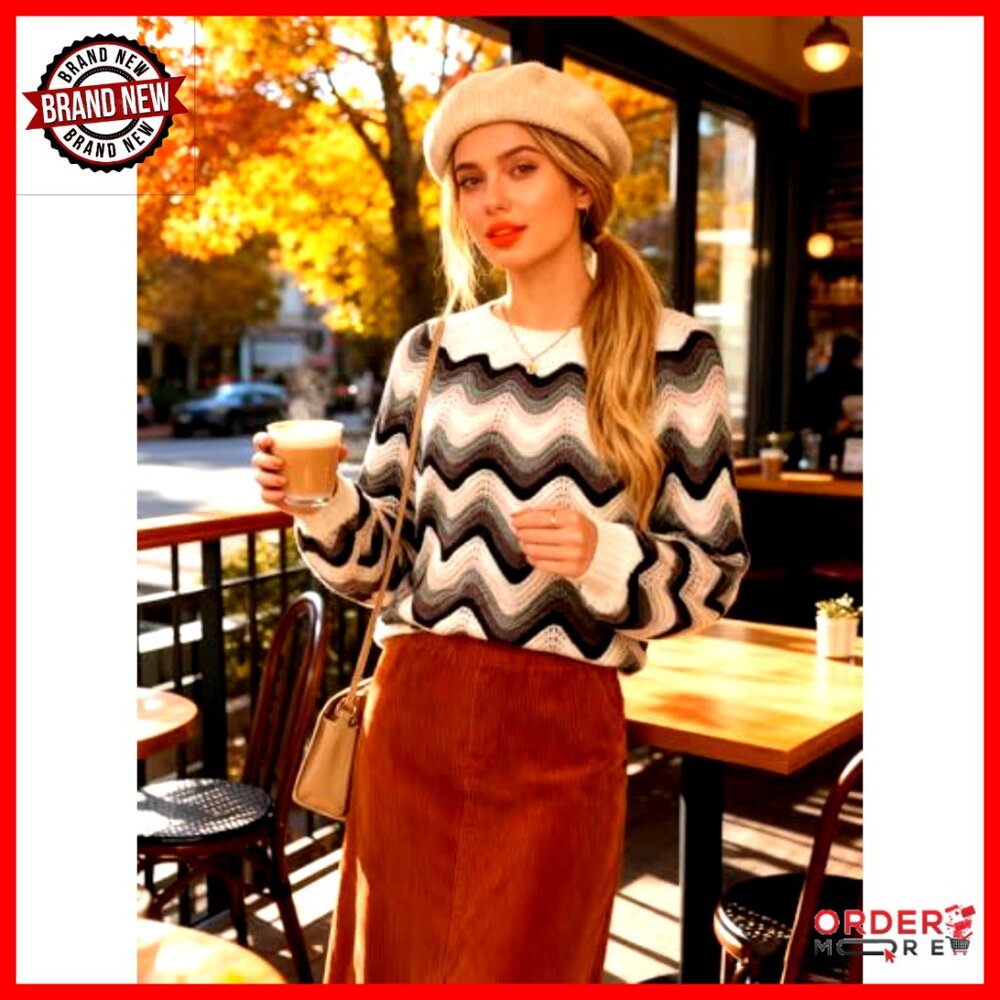 Cozy Lantern Sleeve Pullover Sweater, Color Block Knit, Fair Isle Pattern - Picture 3 of 7